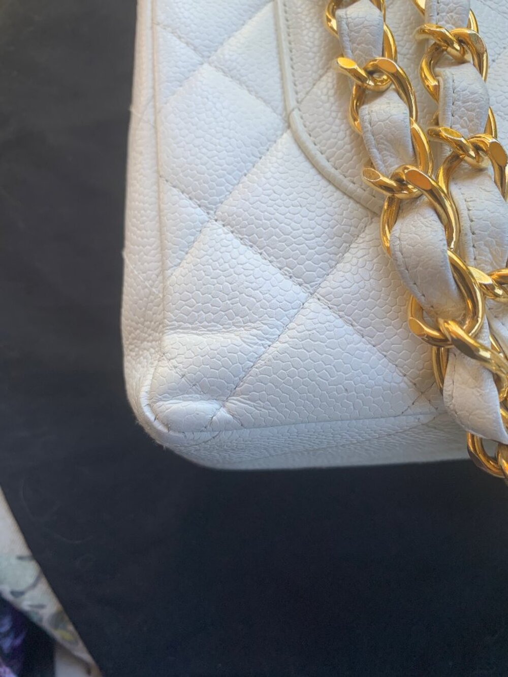 CHANEL Classic White Classic Flap Handbag, Caviar, 24k Hardware, 1997 era - Picture 13 of 17